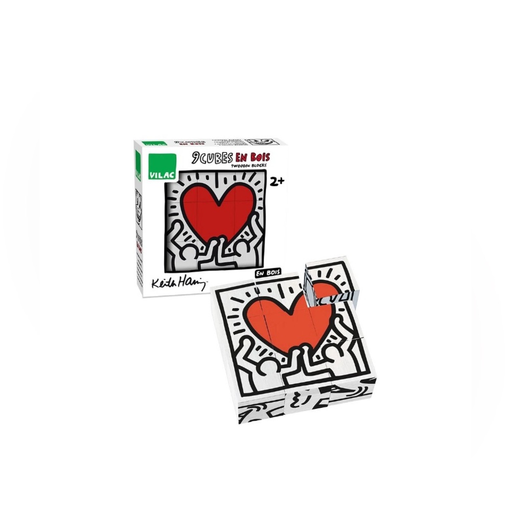 KEITH HARING wooden puzzle art 9 cubes blocks toy game decorative wooden set NEW